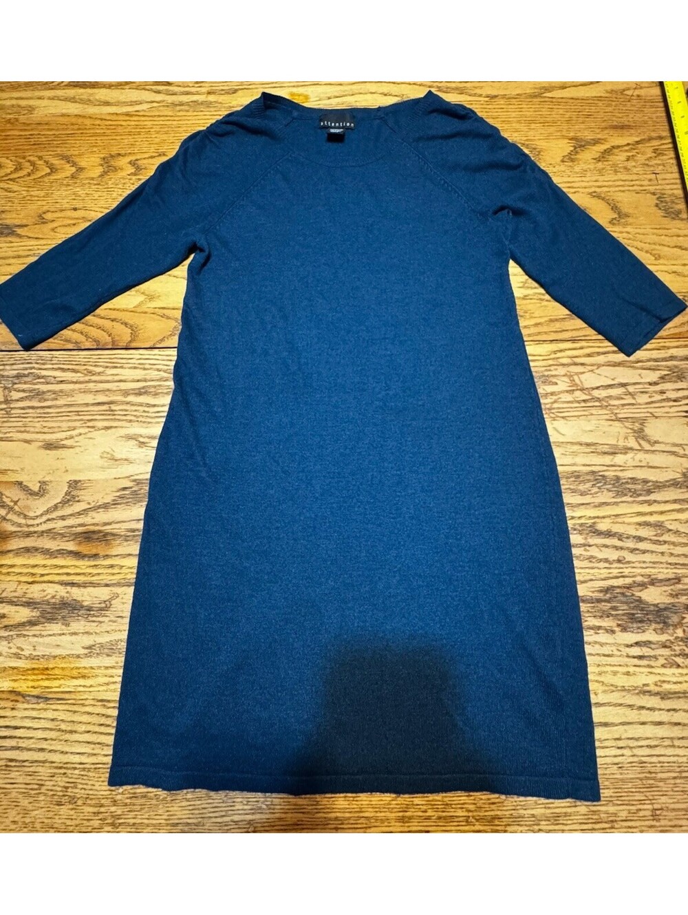Attention Womens Sweater Dress Navy Blue Long Sleeve Knit Shift Tunic